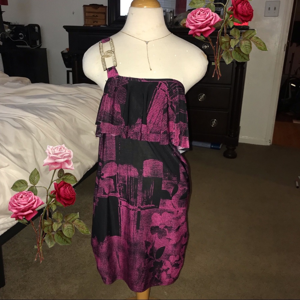 Pink and black one shoulder bling diva dress!!